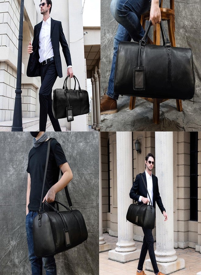 LUUFAN Leather Travel Bag Large Capacity Luggage Duffel Bag with Shoe Compartment, Men Women Weekend Shoulder Handbag for Holiday Business Trip (55cm-Black) - Image 5